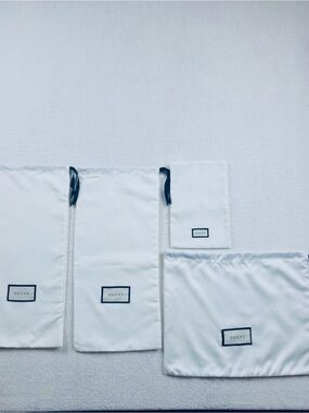 SET OF 4 GUCCI DUST BAGS WHITE SATIN BLACK LOGO 600330 MIXED SIZES